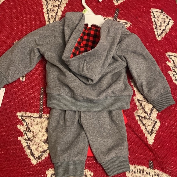 Carters 3 Piece Buffalo Plaid Christmas Bodysuit Fleece Zip Hoodie & Pants NEW - Picture 5 of 7